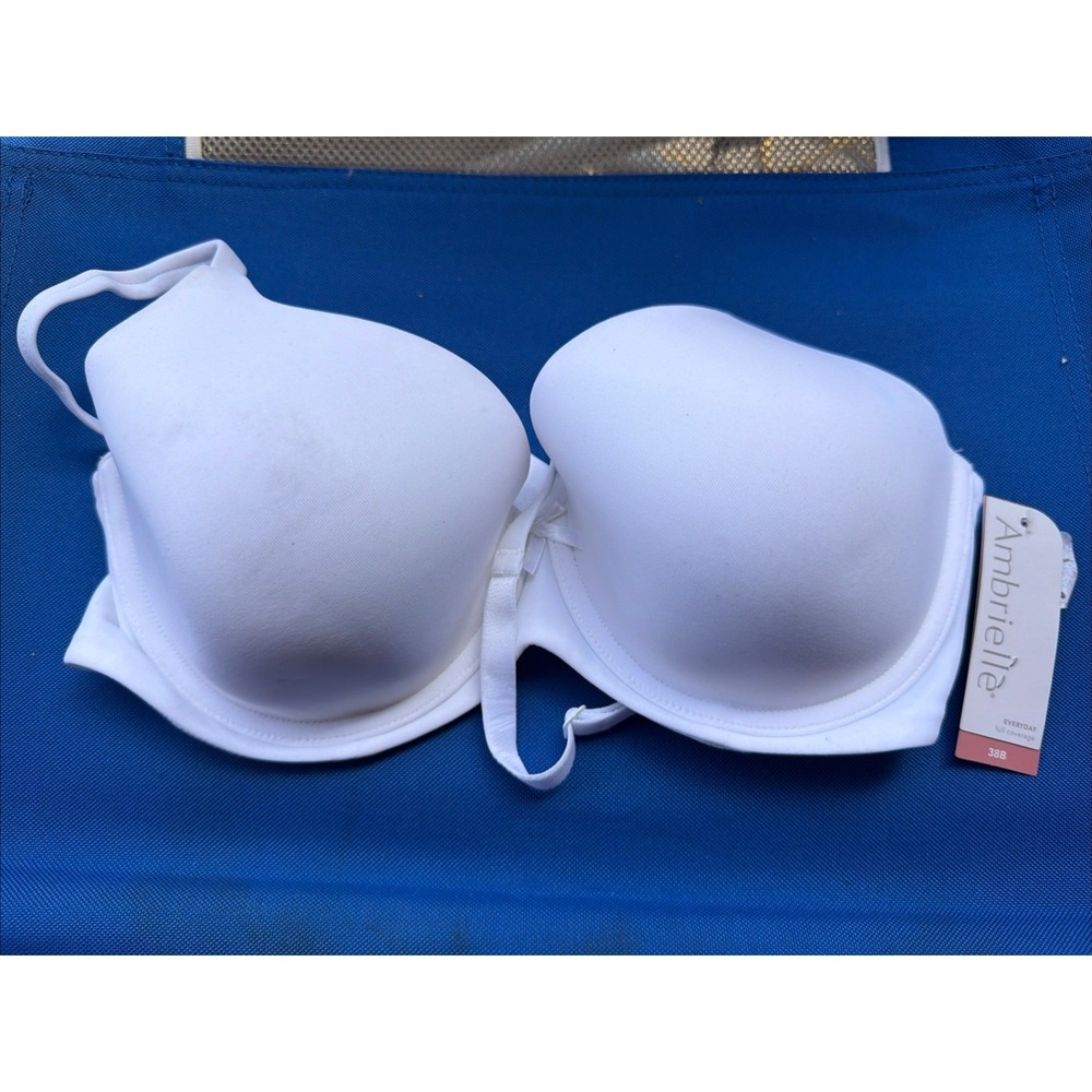 Ambrielle Women Bra 38B White Super Soft Plunge T Shirt Underwired